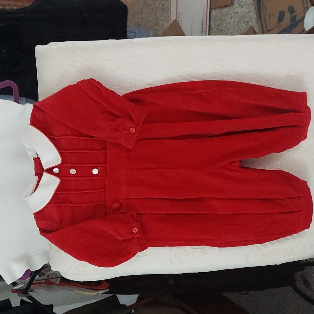 Carriage Boutique Baby Baby Infant Red Velvet Dress pleated Romper Sz 3M